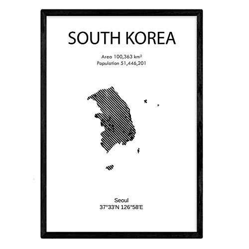 Nacnic Poster de Corea del Sur. Láminas de Paises y continentes del Mundo. Tamaño A4 con Marco